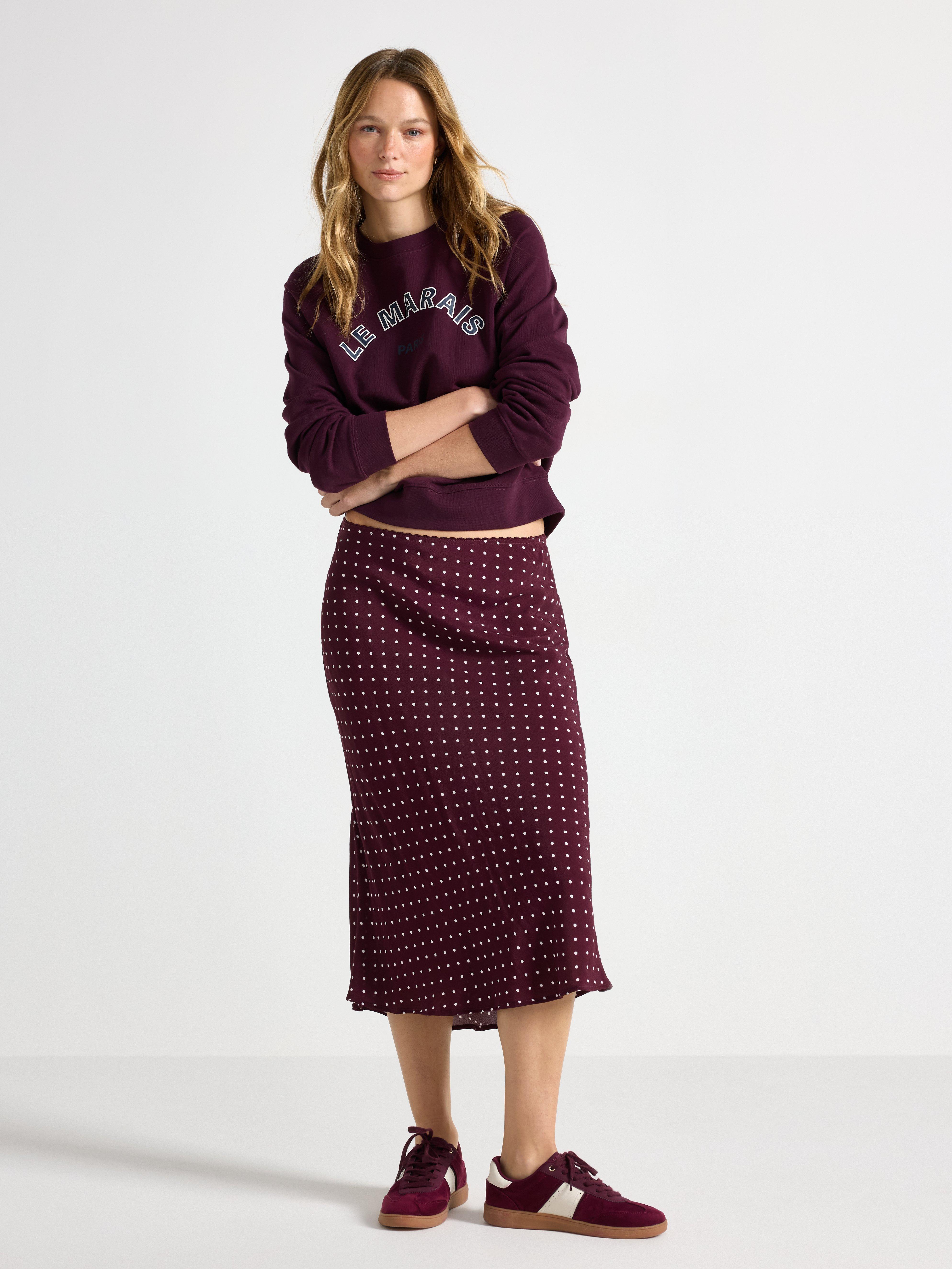 Falda midi color lila oscuro