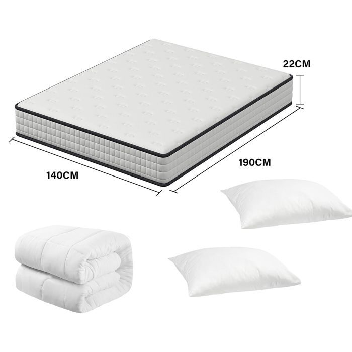 Matras, dekbed en kussenset, Matras 140x190 cm, 22 cm dik, Traagschuim