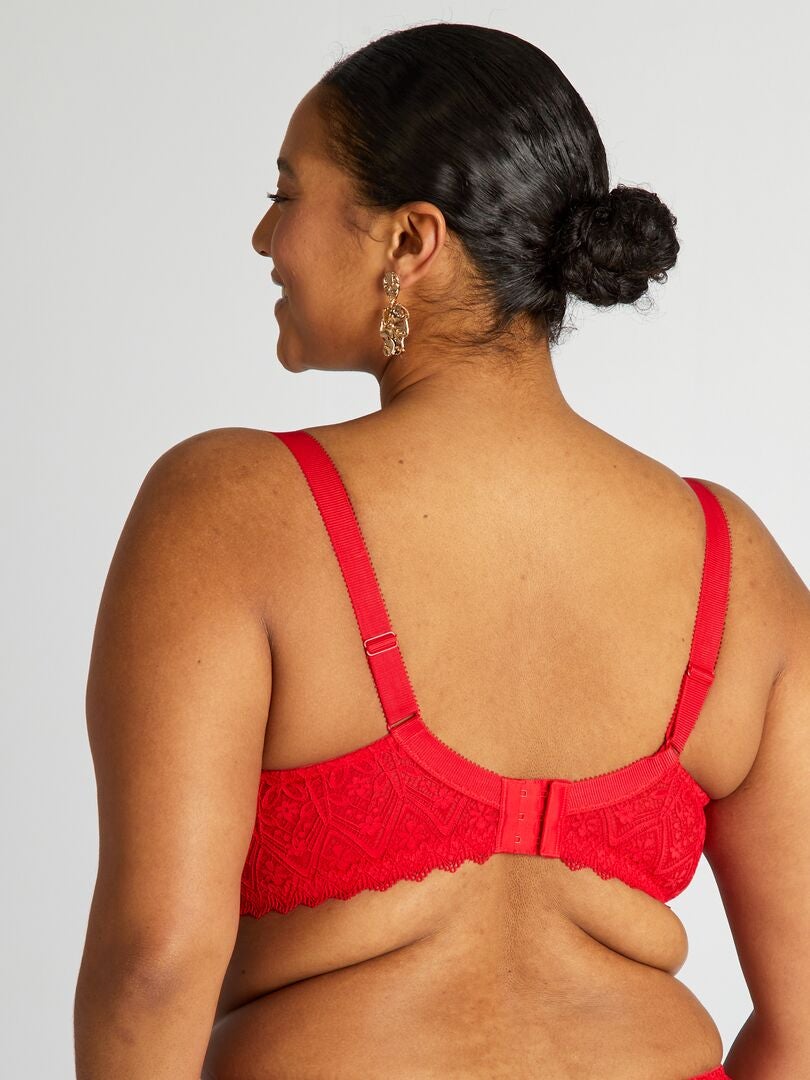 Sutiã Balconette com Renda Transpassada - Vermelho