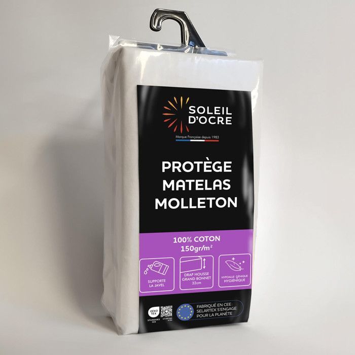 Protège matelas - Soleil d'ocre - MOLLETON 90x200 cm en coton forme drap housse