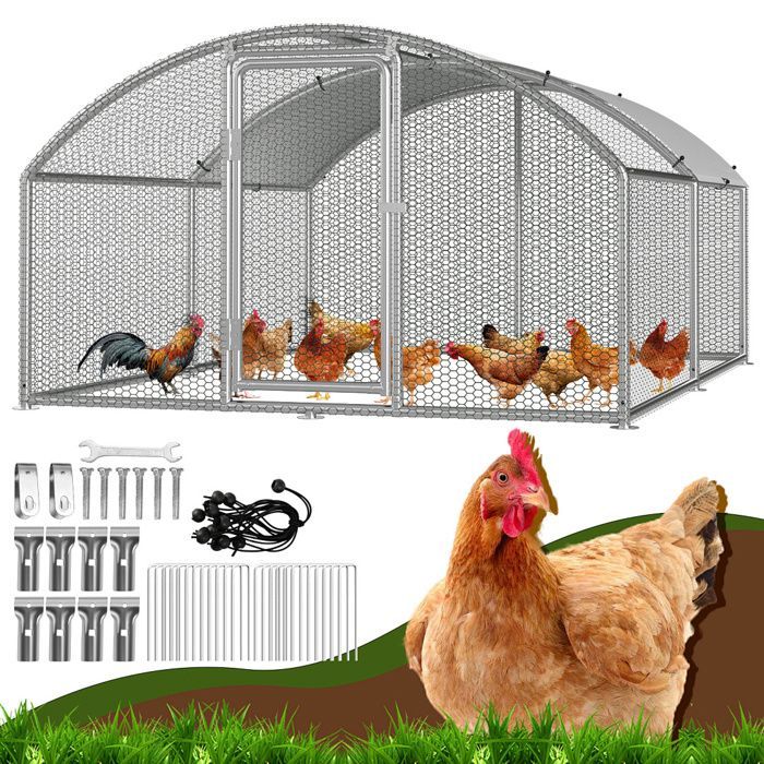 Gallinero Yaskilosiu de 3×4×2 m con techo arqueado – Recinto para animales pequeños, aviario exterior, jaula de acero para pollos