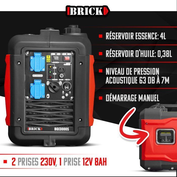 Générateur à essence - Inverter - BRICK - BGI3000S - 2900 W max - Monophasé