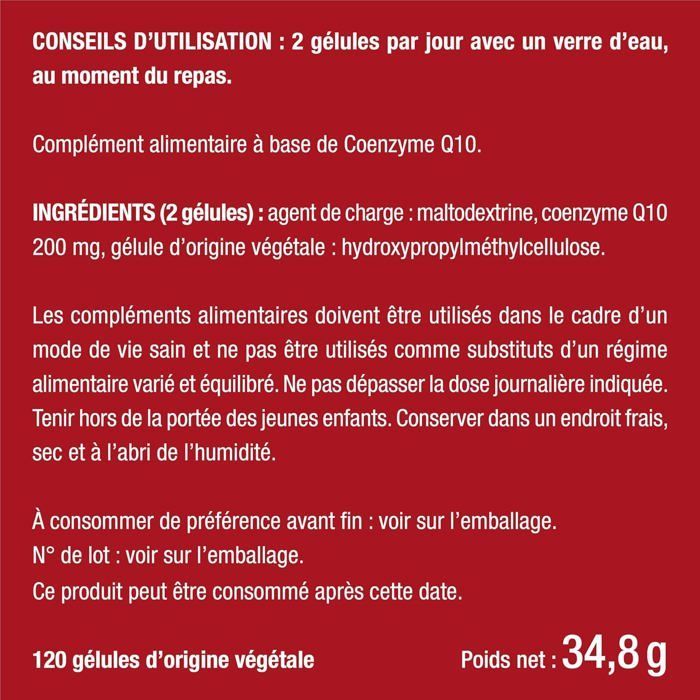 NATURAL COENZYME Q10 • Dietary Supplement • Powerful Antioxidant, Protective, Anti-aging • 120 Capsules 100 mg - Nutrimea