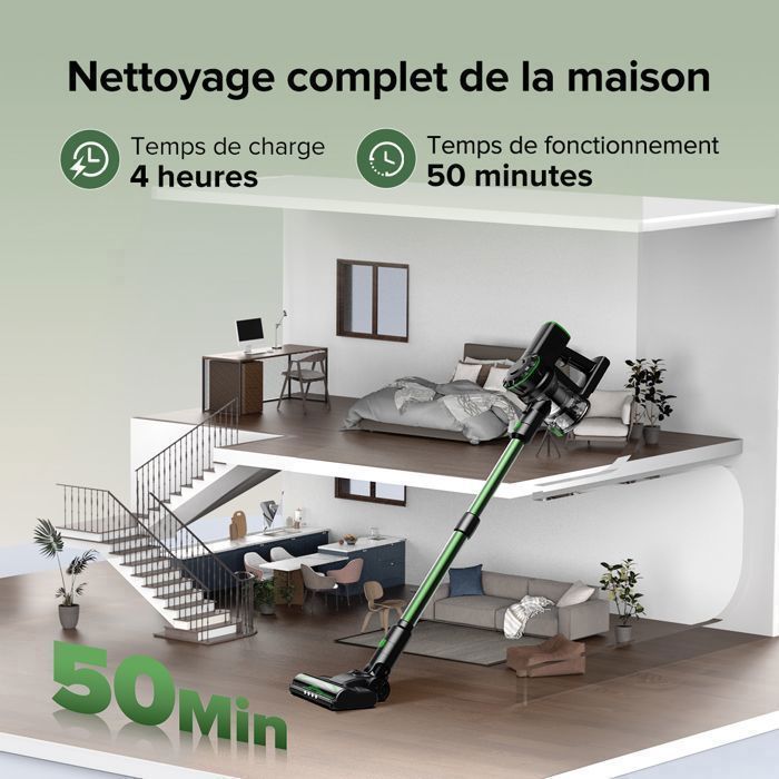 Vactidy Blitz V9 Pro - Cordless Stick Vacuum Cleaner - 110 AW Power - 50 kPa - 500 W - 50 min Runtime - LED Display