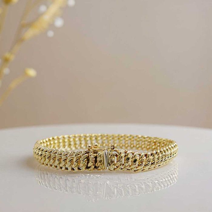 Pulsera de malla americana de oro amarillo - Mujer, 18 cm