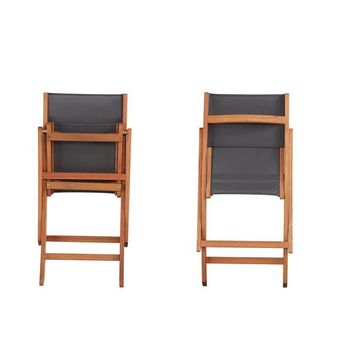 Conjunto de 2 cadeiras de jardim dobráveis em madeira de acácia com certificação FSC - EDEN - Assento em Textilene - Cinza - 58 x 58 x A90 cm