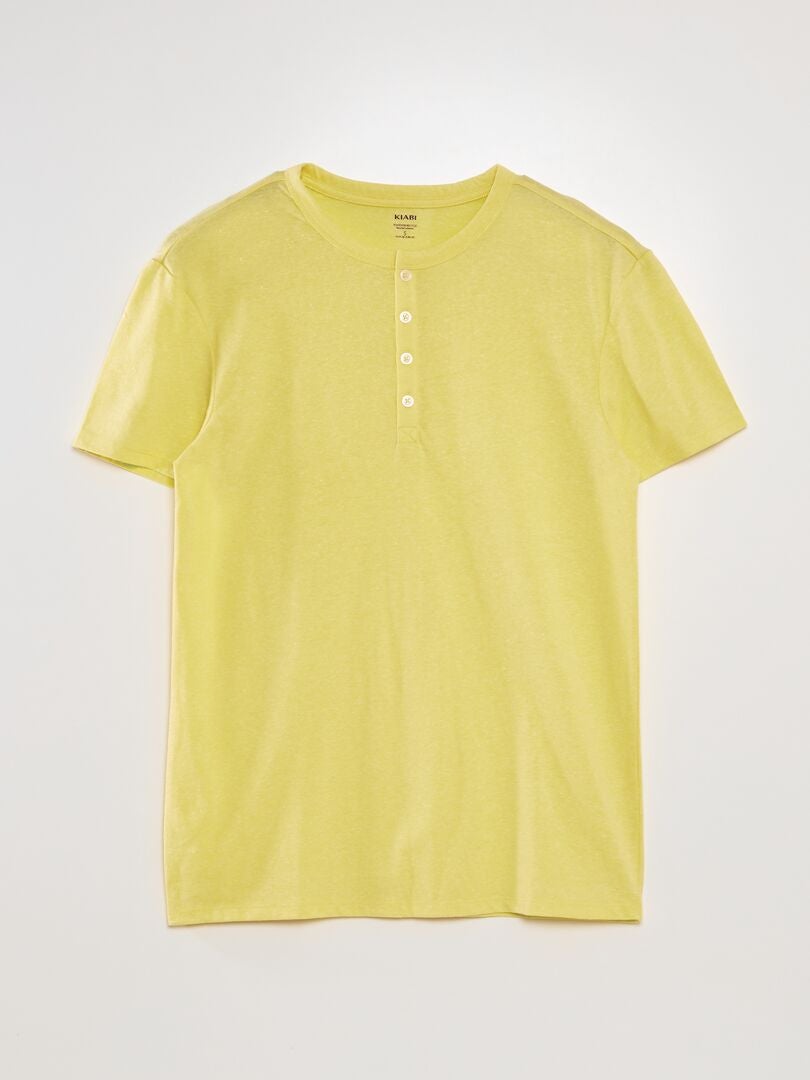 Camiseta de malha Moulinée com gola Henley - AMARELA