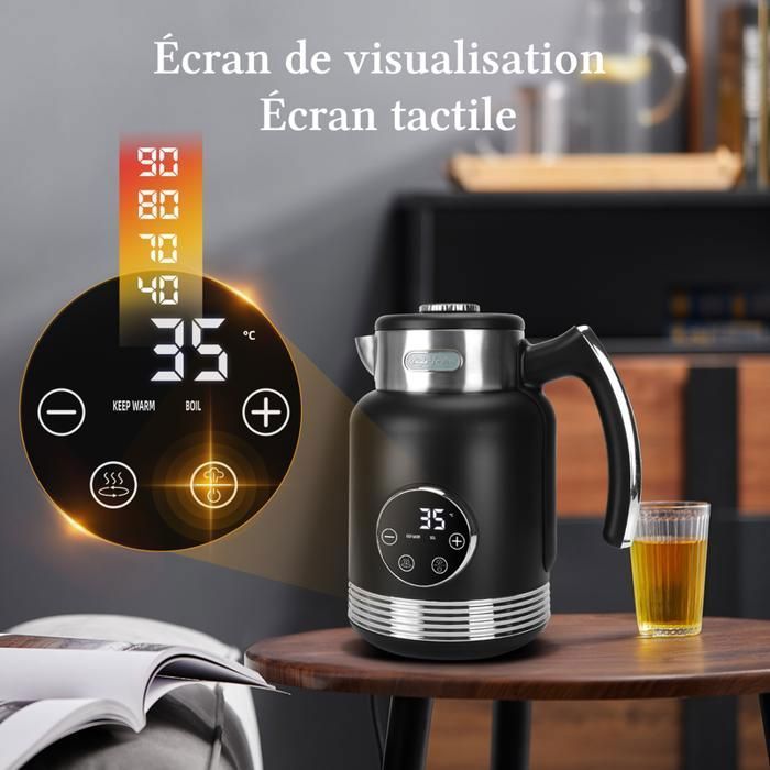 Chaleira elétrica Taylor Swoden Asher Pro, capacidade de 2 litros, controle de temperatura ajustável de 40 a 100 °C, função manter aquecido, preta.