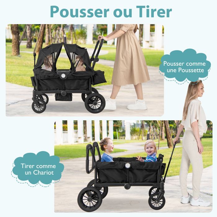 GOPLUS Poussette Double Pliable pour Bébé,Landau à 2 Places avec Roues Tout-terrain,Canopée Pliable,Poignée Réglable,Noir