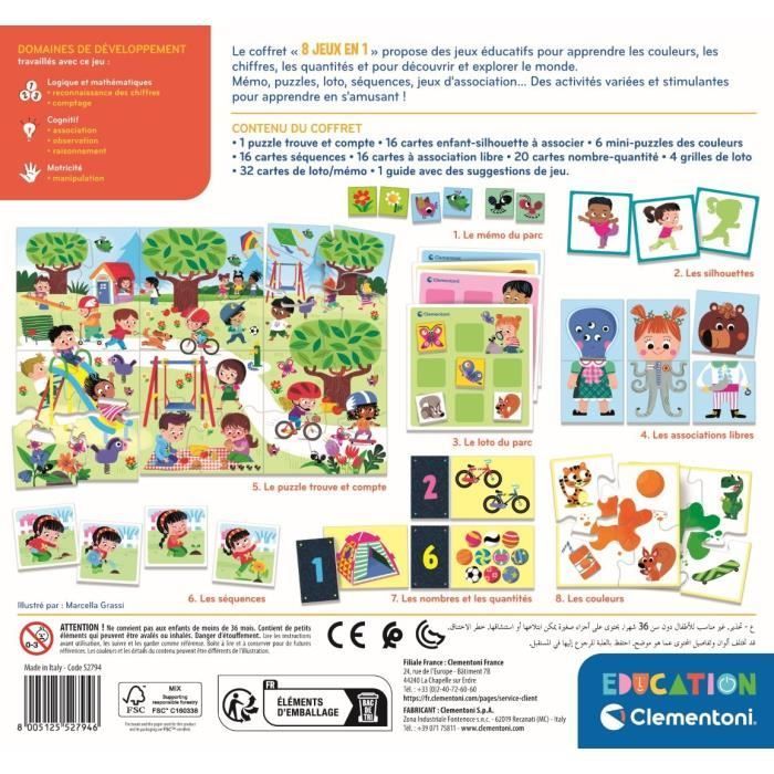 Clementoni - 8-in-1 Game Set - Educational Games: Shapes, Colors, Numbers, Quantities - Ages 3+