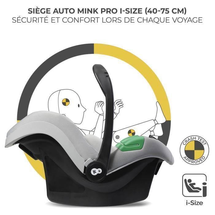 Sistema de viaje Kinderkraft MOOV2 AIR 3 en 1, desde el nacimiento hasta los 27 kg, incluye silla de coche Mink PRO I-Size, gris claro.