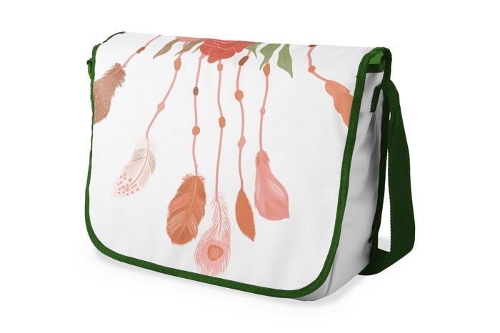 Cartella per bambini in cotone stampato verde - borsa a tracolla con tracolla regolabile, robusta e spaziosa