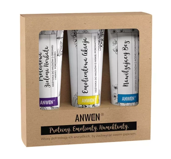 Anwen zestaw odżywek do włosów o niskiej porowatości Bez 100 ml   Akacja 100 ml   Zielona Herbata 100 ml