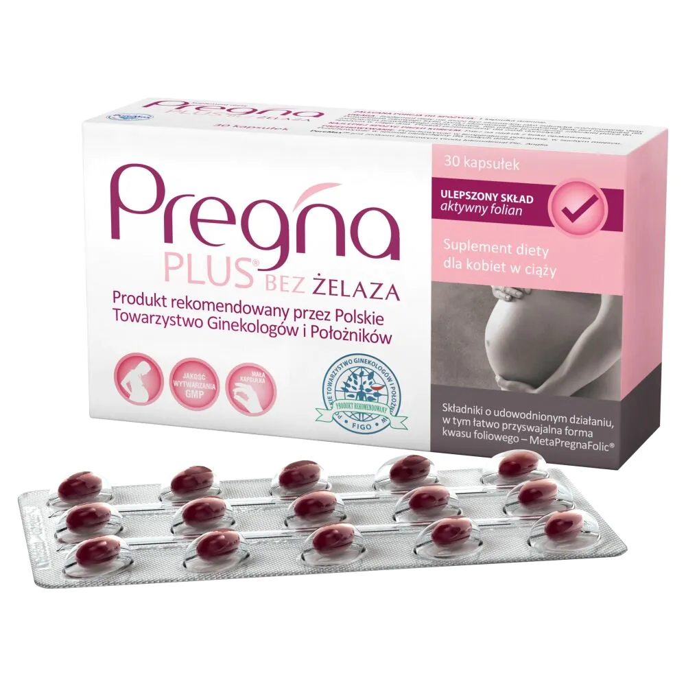 Pregna Plus Bez Żelaza, Suplement diety dla kobiet w ciąży, Kapsułki