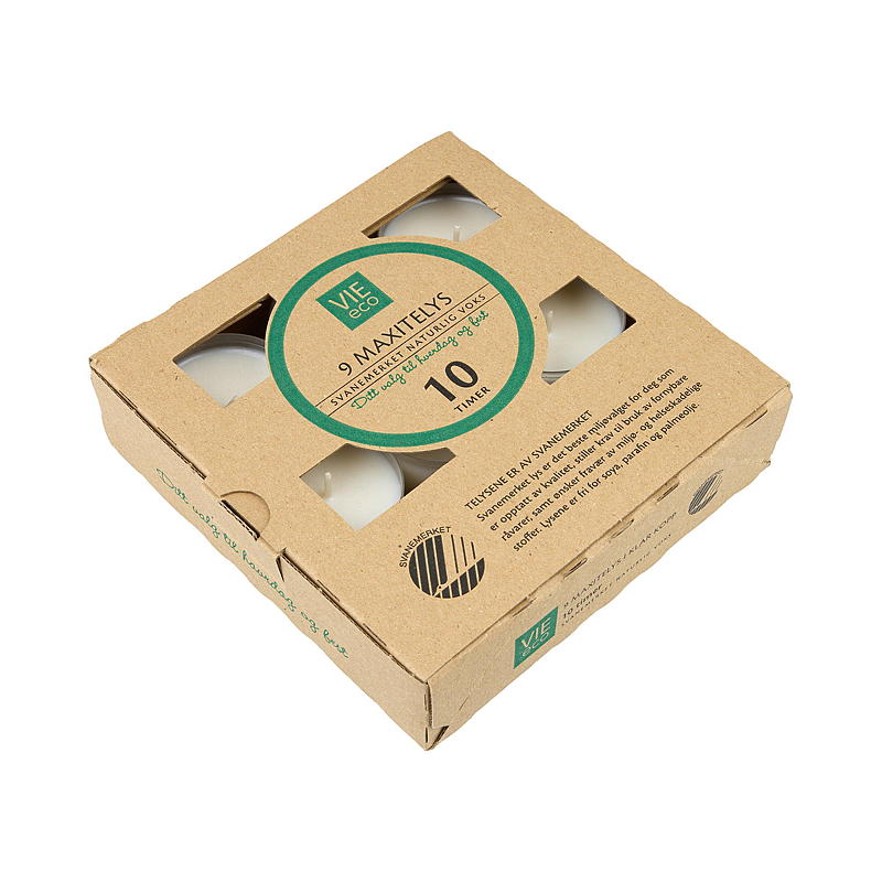 Vie Eco Maxi Tealight, paquete de 9 unidades, 10 horas de duración, etiqueta ecológica nórdica Vie Eco