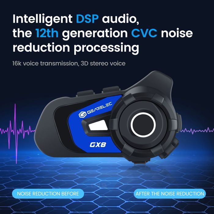 GEARELEC Motorcycle Intercom Bluetooth Helmet Kit with Microphone, 1500M Range, for 8 Riders, IPX67 Waterproof, Automatic Answering