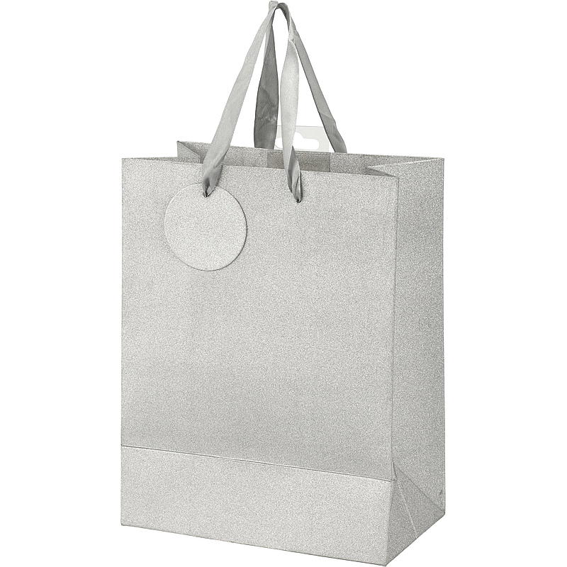 Sacchetto regalo medio glitterato 25,5x20x11 cm, colori assortiti