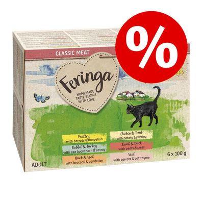 12 x 100 g Feringa Classis Meat Menu -märkäruoka-alustat kissoille - erikoishintaan!*