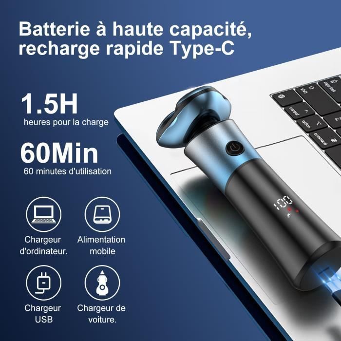 BSTRE Rasoir électrique - Tondeuse à barbe électrique rotative,tondeuse à barbe électrique rechargeable utilisable à sec et à l'eau