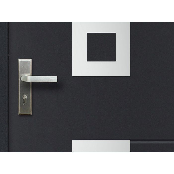 Steel front door with stainless steel accents, 207 cm high x 100 cm wide, anthracite finish - 55 mm thick - right-hand opening - TIFANA