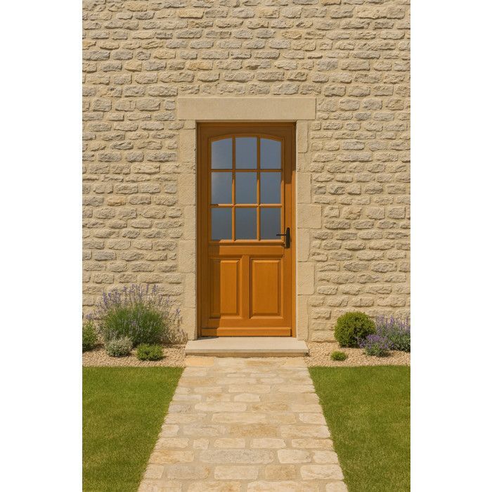 Puerta de entrada de madera acristalada Alena, 215 cm de alto x 80 cm de ancho, lado izquierdo