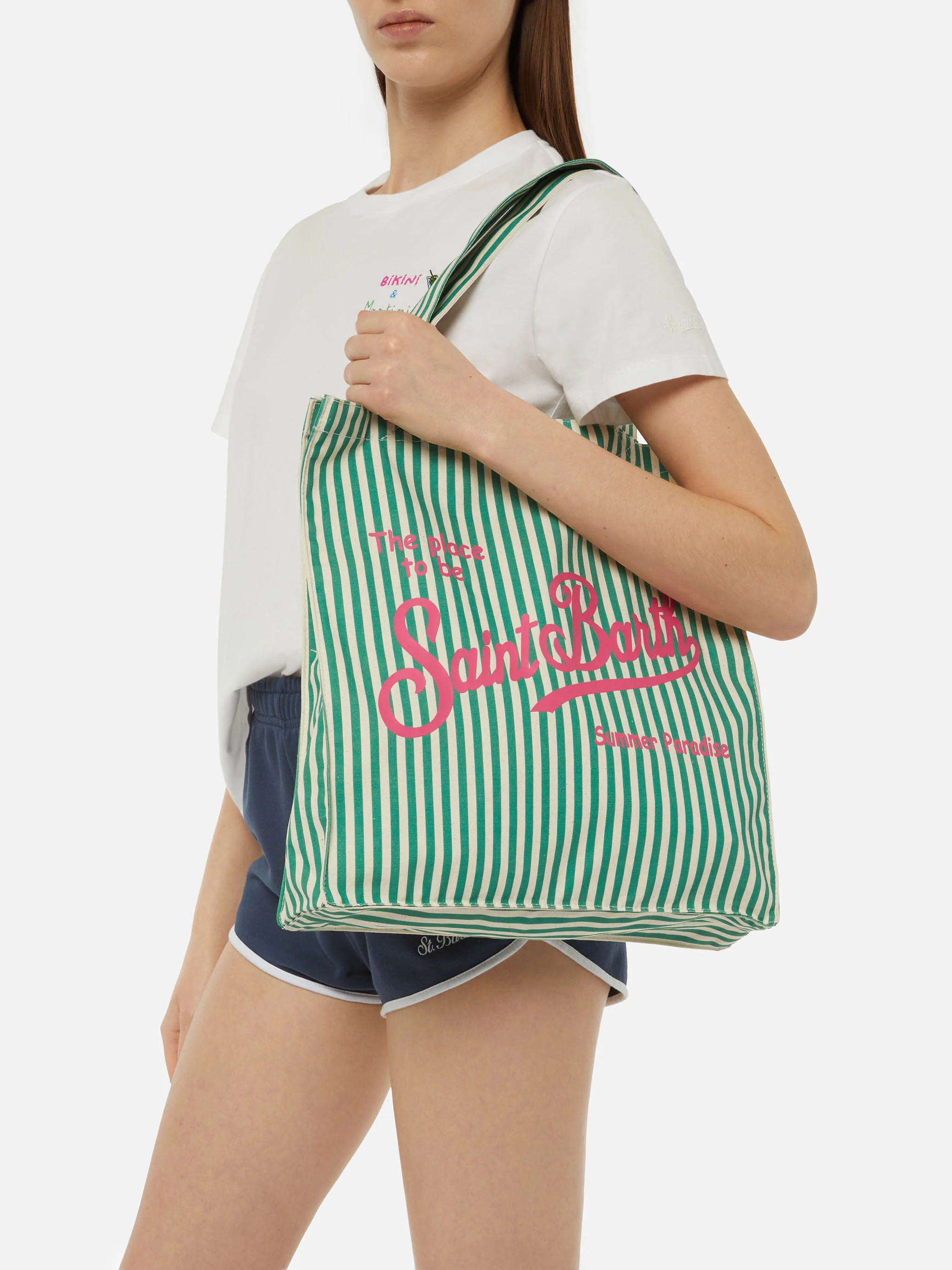 Essentiële gestreepte katoenen tas met Saint Barth-logo
