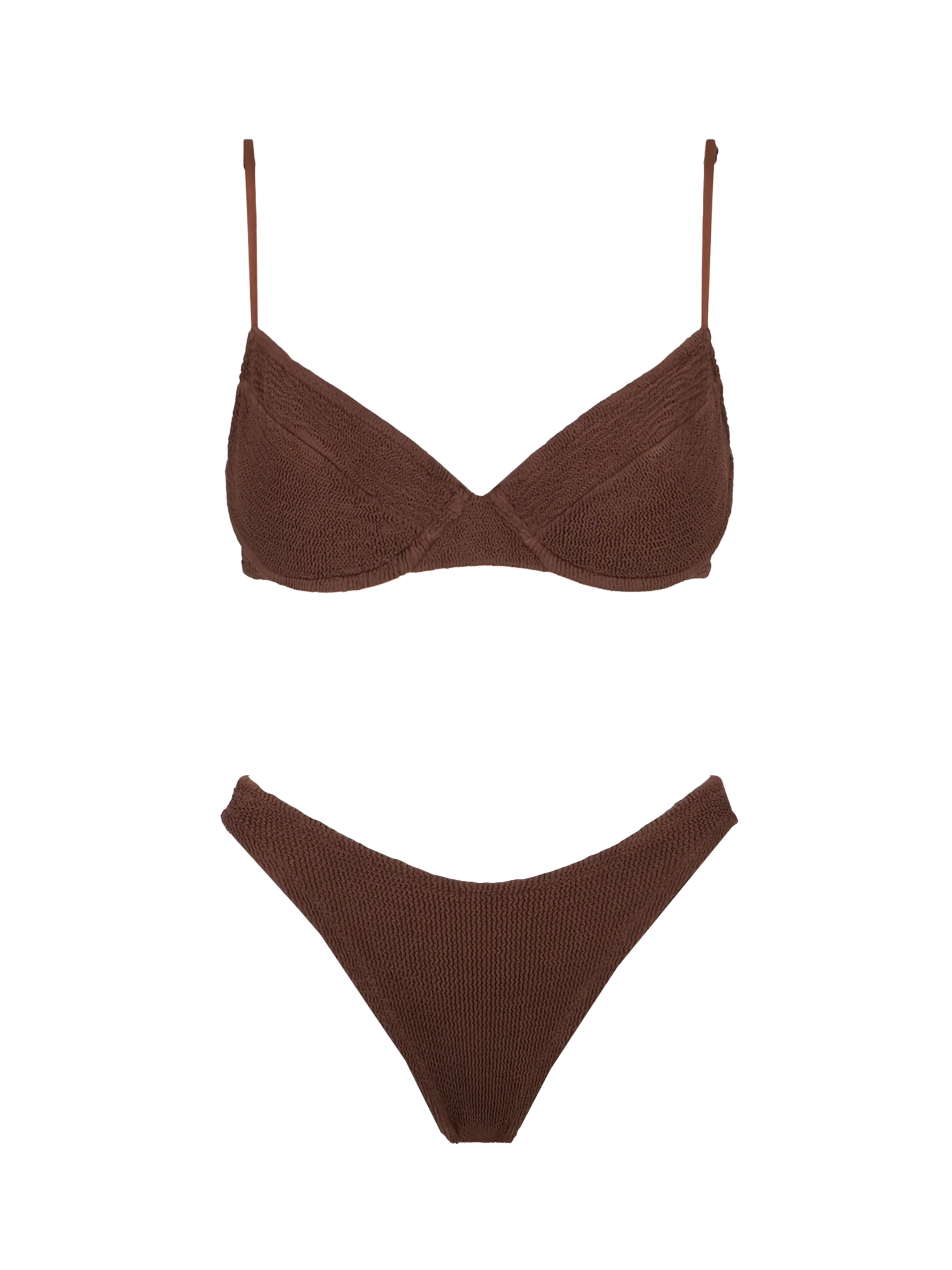 Bruine bikini met beugel en kreukelstructuur voor dames