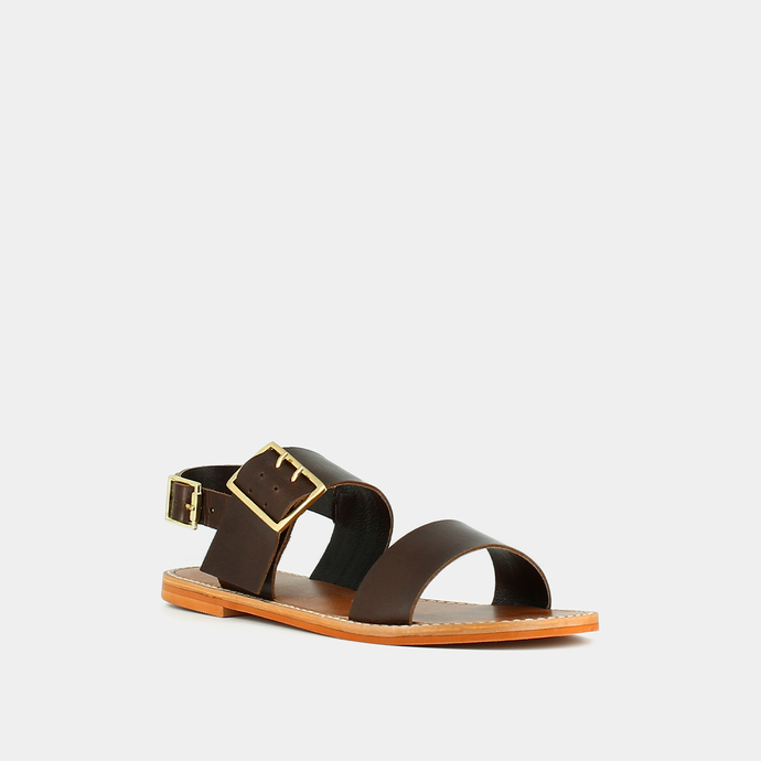 Sandales à brides et bouts ouverts  en cuir marron foncé