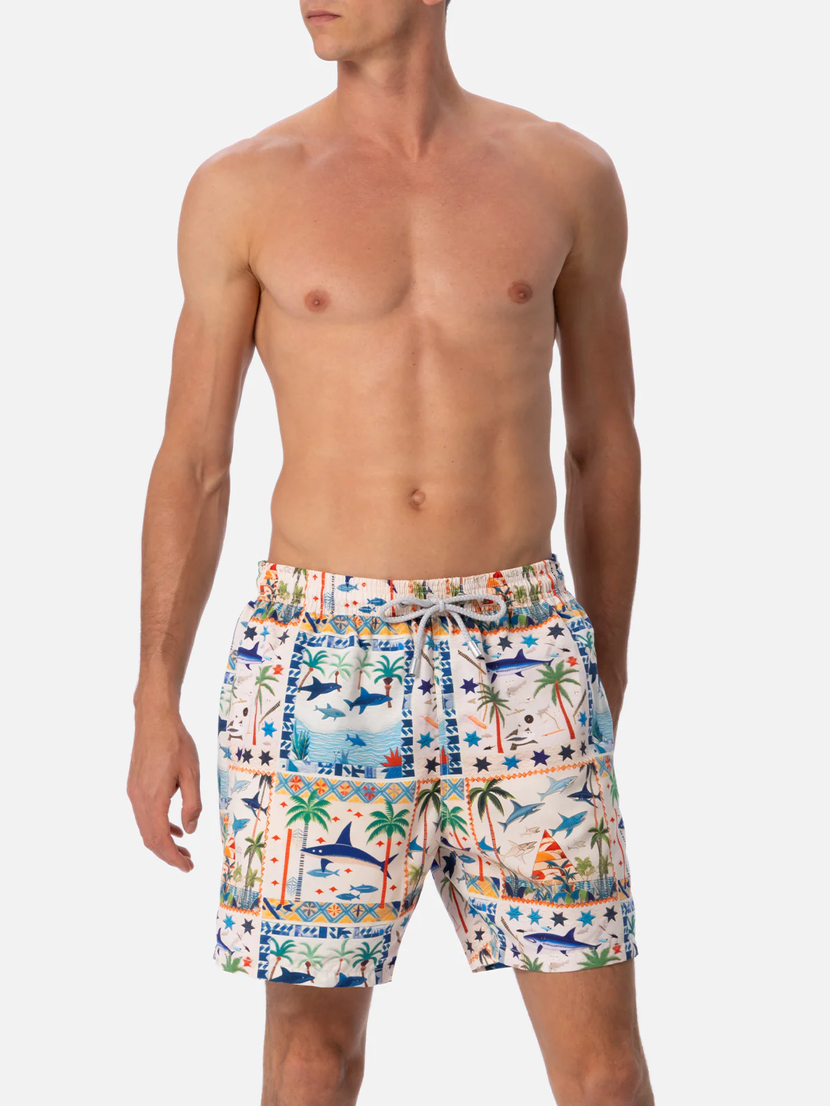Gustavia herenbadpak met haaienprint, middellange pijpen