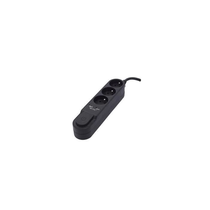 CHACON Steckdosenleiste mit Schalter, 3 x 16-A-Steckdosen und 2 x 2-A-USB-Ausgänge, 1,5 m Kabel