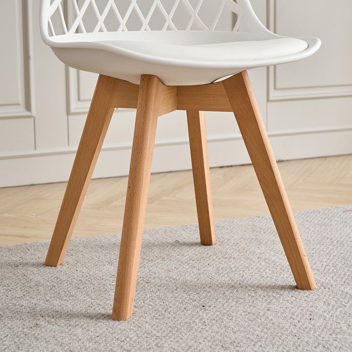 Set of 6 dining chairs - Scandinavian style (white), solid wood legs - openwork back