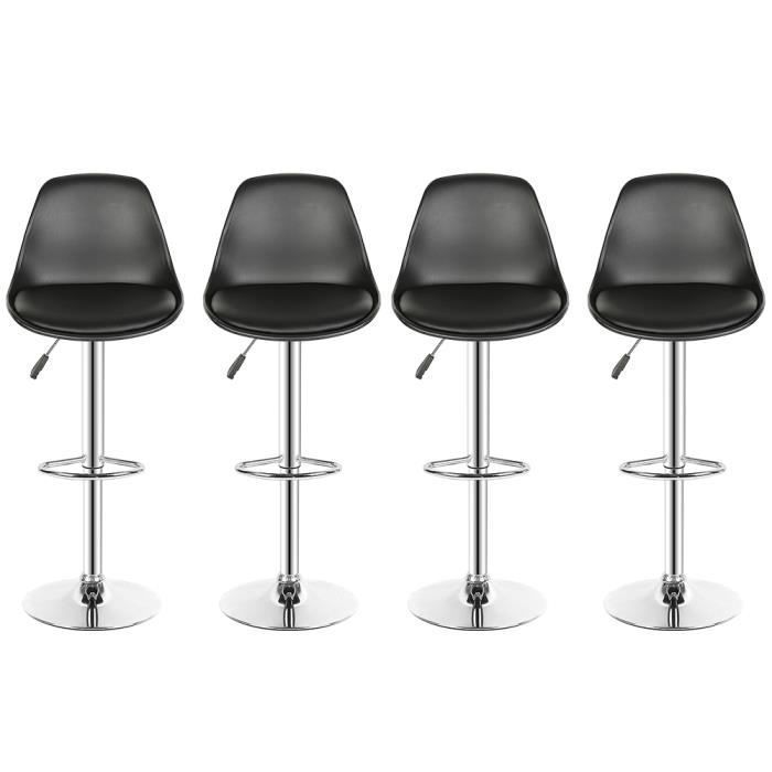 Set of 4 galvanized PU bar stools with black cushion - OHMG