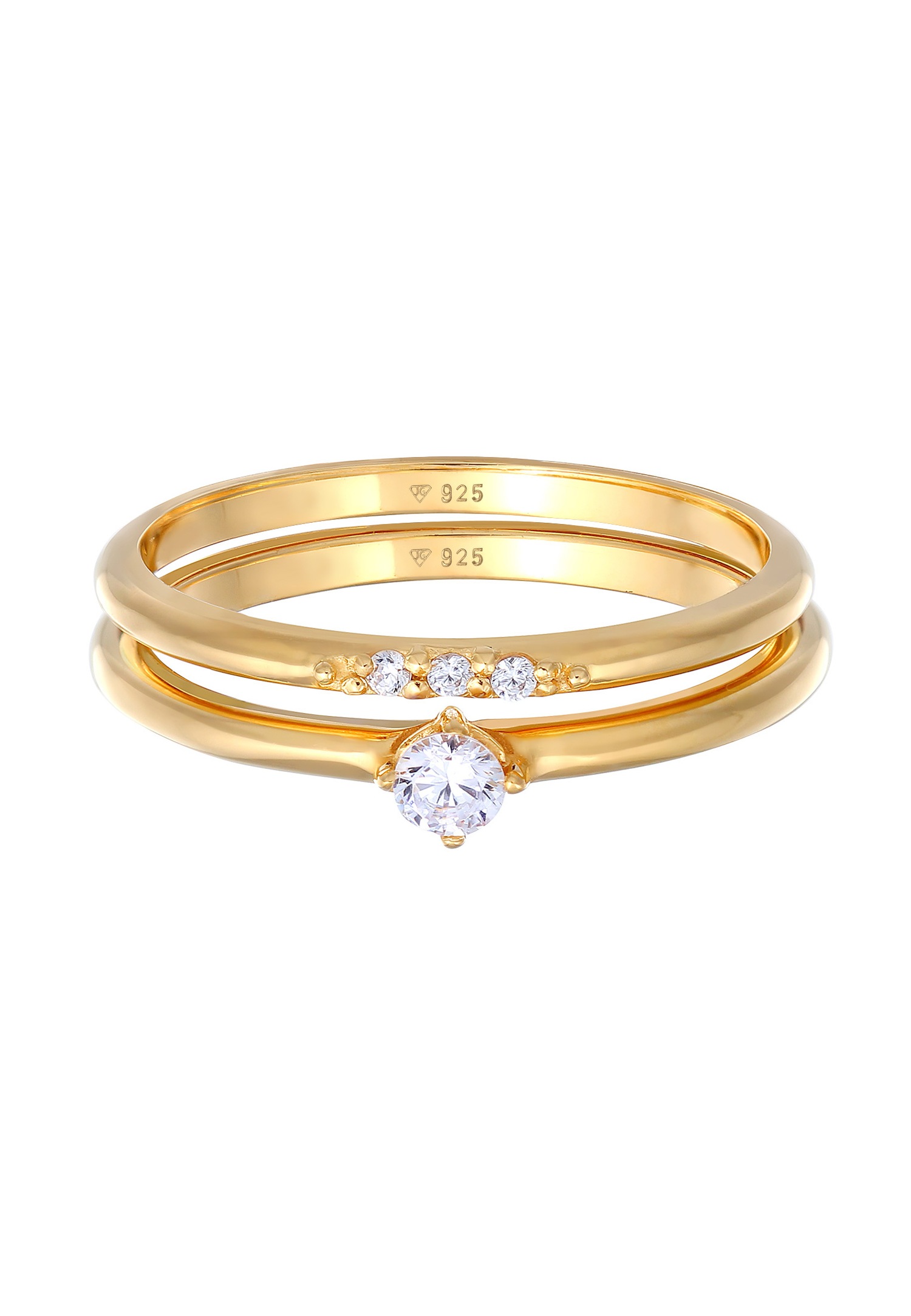 Elli Femmes Set de bagues empilées Solitaire avec des cristaux de zirconium en argent sterling 925