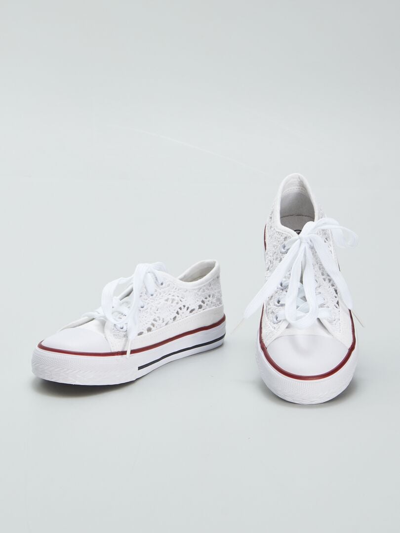 Geperforeerde canvas sneakers - WIT