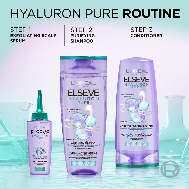 L'Oréal Paris Elseve Hyaluron Pure hydratačný šampón pre mastnú pokožku hlavy a suché končeky
