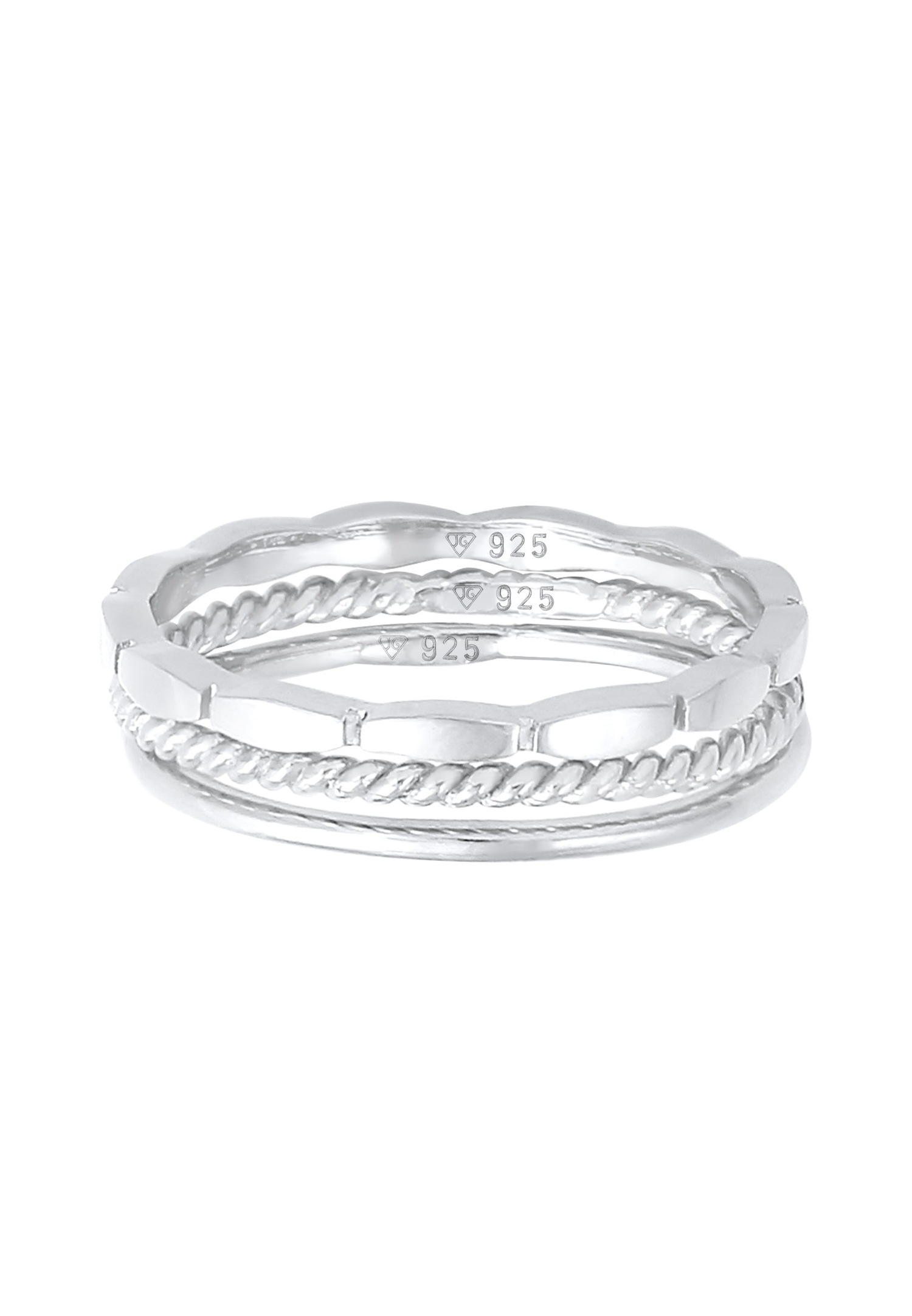 Elli Femmes Bande Empilage Trio Basique Minimaliste Intemporel Blogueur en Argent Sterling 925