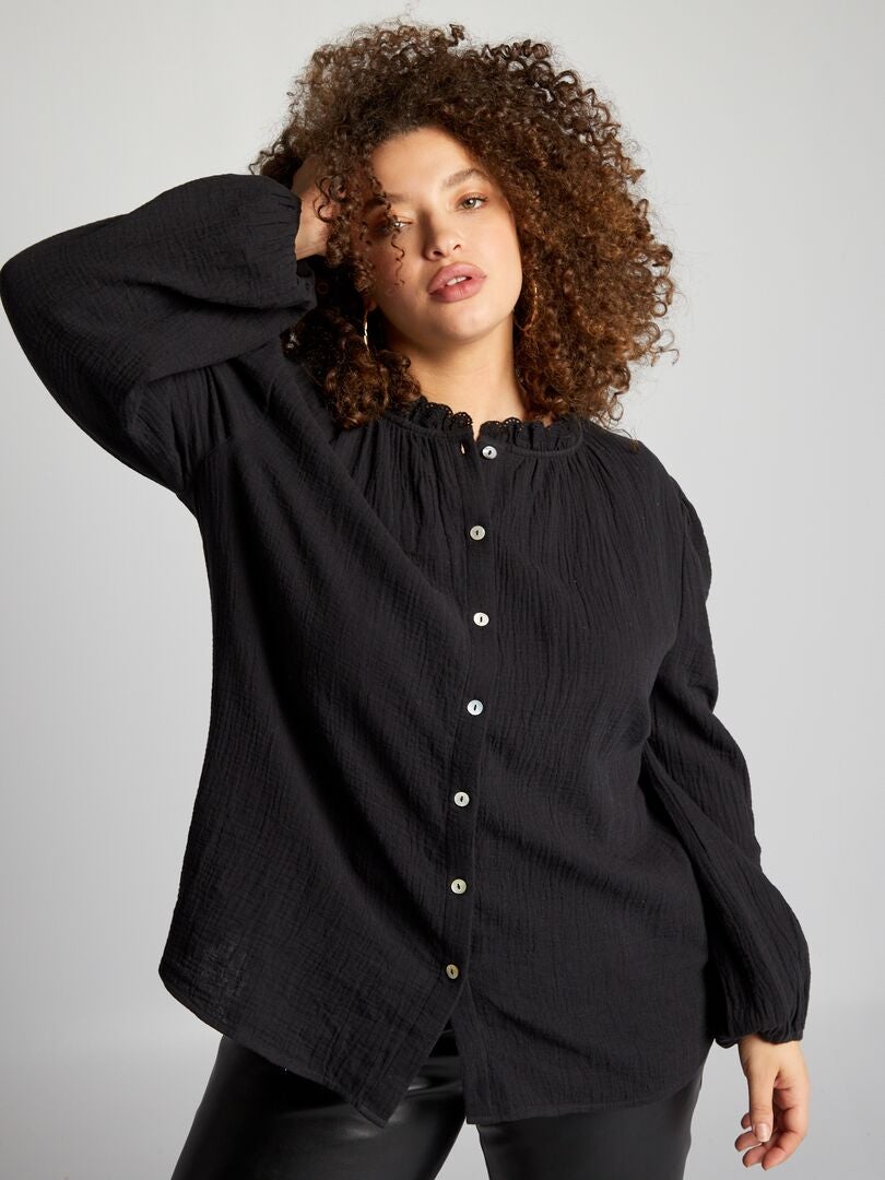 Blouse van katoenen gaas - zwart