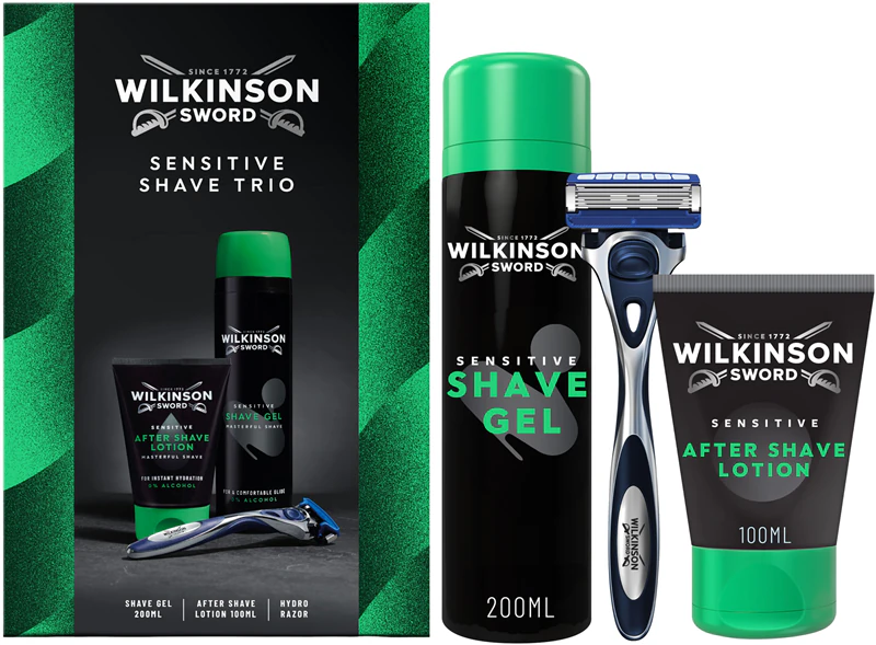 Conjunto de presente para barbear Wilkinson Sword Sensitive Shave Trio
