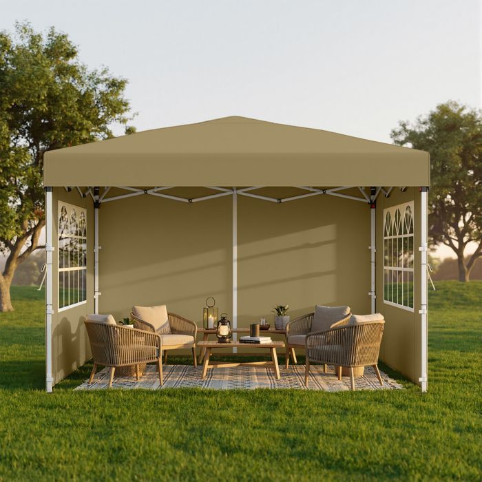 Faltbarer Pavillon, Sonnenschutz, Gartenzelt, tragbar, mit Wänden, für den Außenbereich, 3 x 3 m, beige
