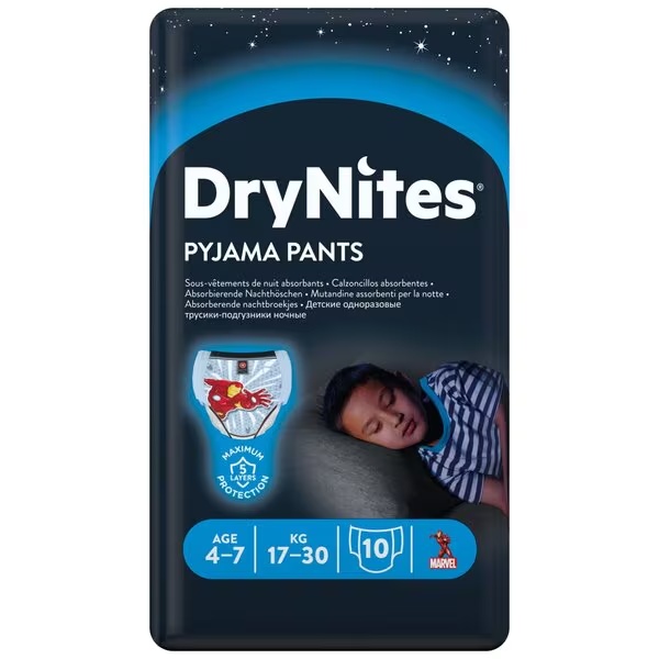 DryNites zēnu naktsbikses 4-7 gadiem<br>4-7 gadi (17-30 kg) 10 gab.
