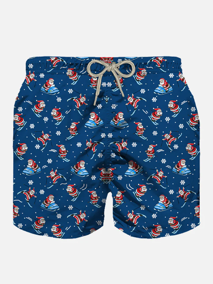 Costume da bagno da uomo in tessuto leggero con stampa Happy Santa Cla