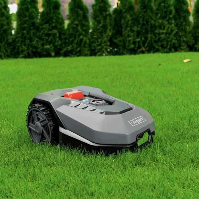 Robot tondeuse connecté 400m2 Scheppach RoboCut L500 avec station de recharge | Jusqu'à 400 m² | Capteur de pluie | WiFi & BT