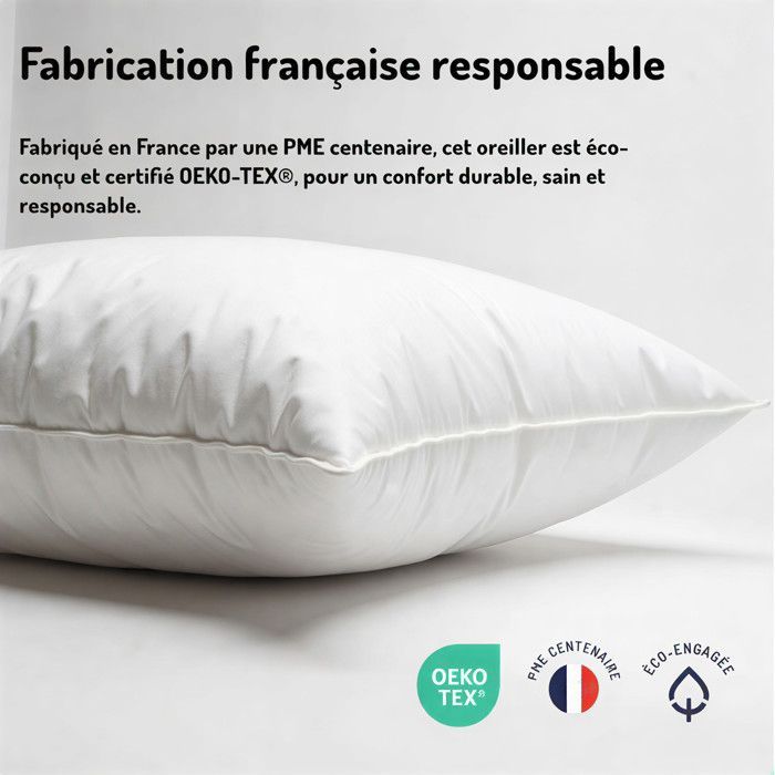 Edona Le classique Lot de 2 Oreillers Carré 60x60 cm Synthétique Moelleux Fabriqué France Qualité Hôtelière