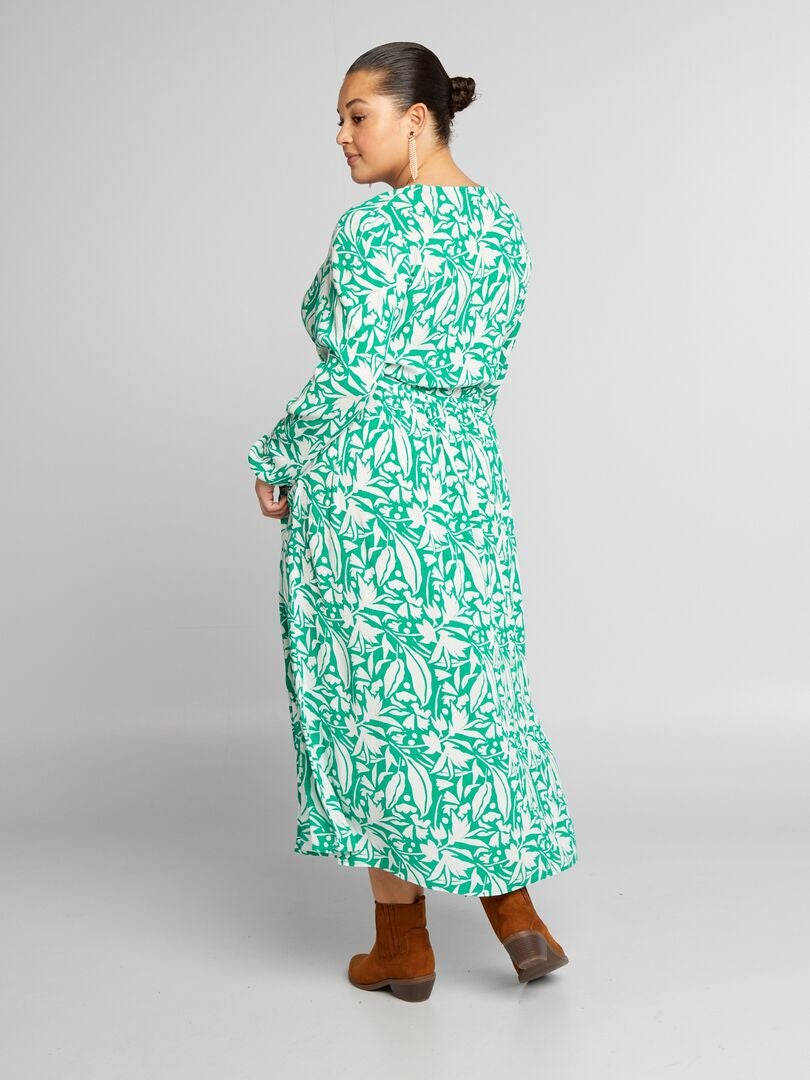 Vestido largo estampado de crepé - VERDE