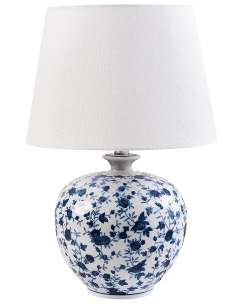 Lampa stołowa porcelanowa biała z niebieskim