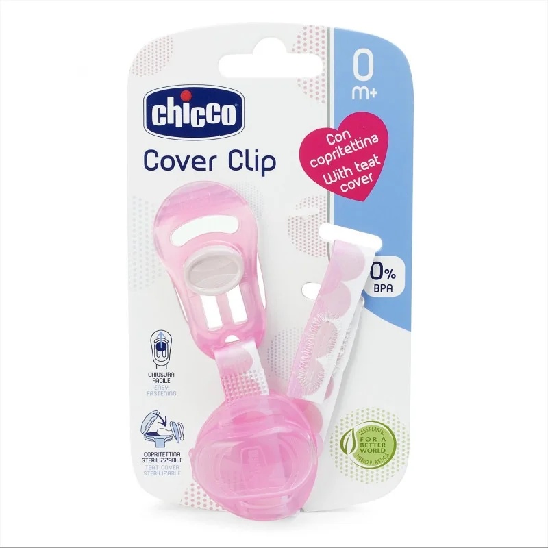 Chicco rosa Schnullerclip mit Saugerüberzug
