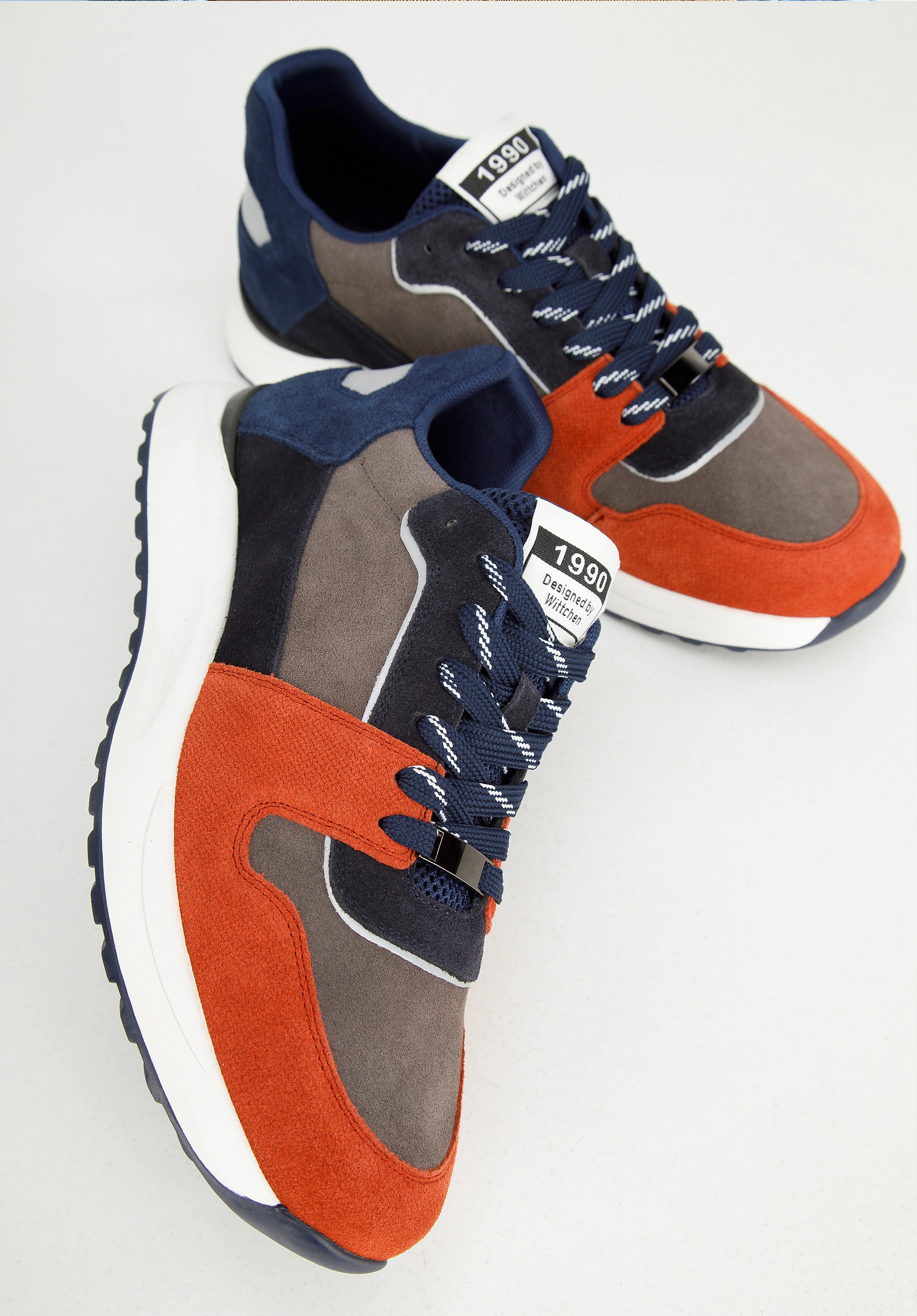 Męskie sneakersy z odblaskową wstawką szaro-pomarańczowe