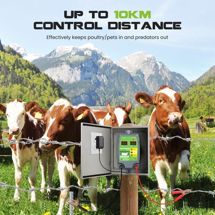 Elettrificatore per recinzioni elettriche da 10 km, alimentato dalla rete elettrica, per bestiame (cavalli, mucche, pecore) per fattorie e giardini.