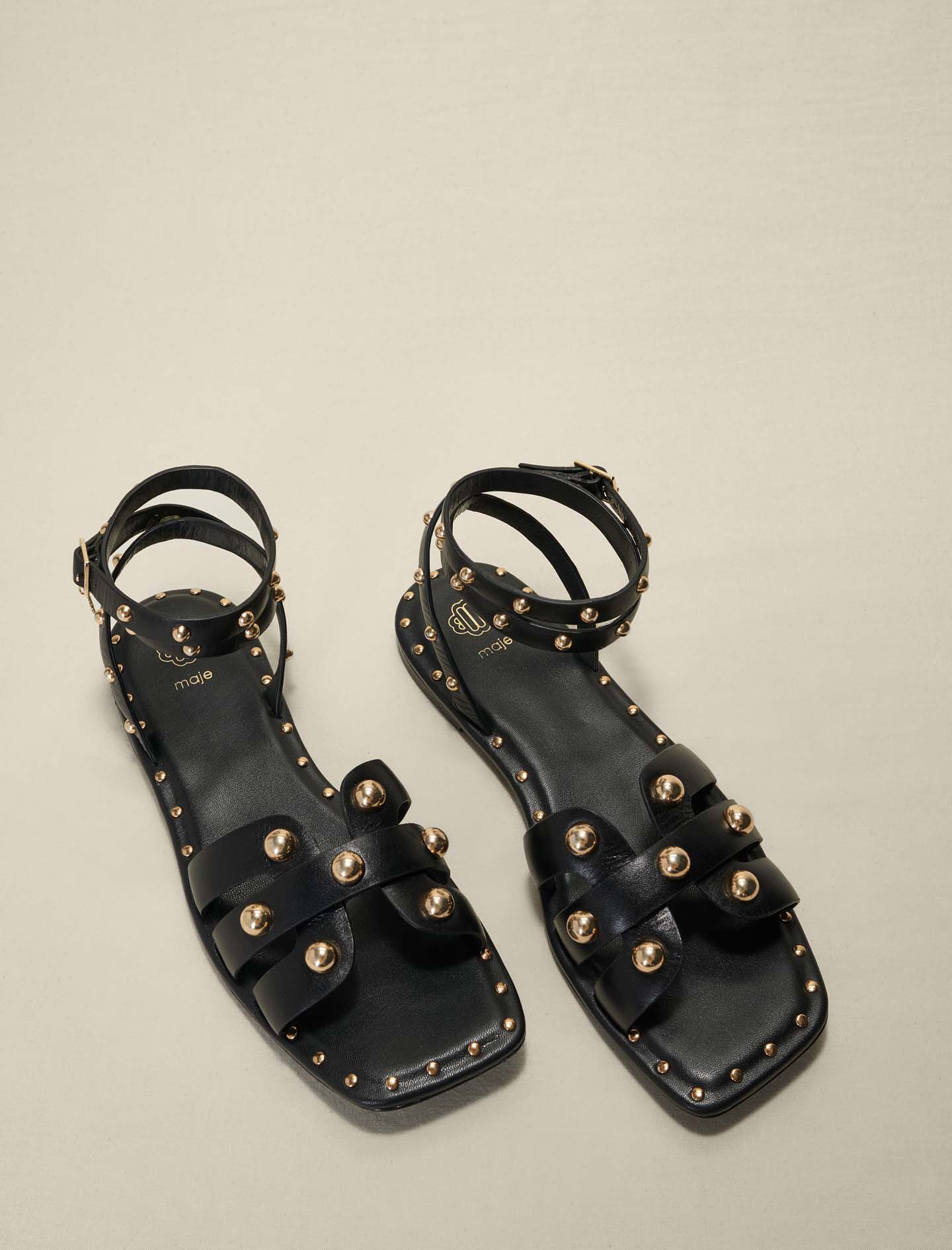 Leren sandalen met studs - Zwart