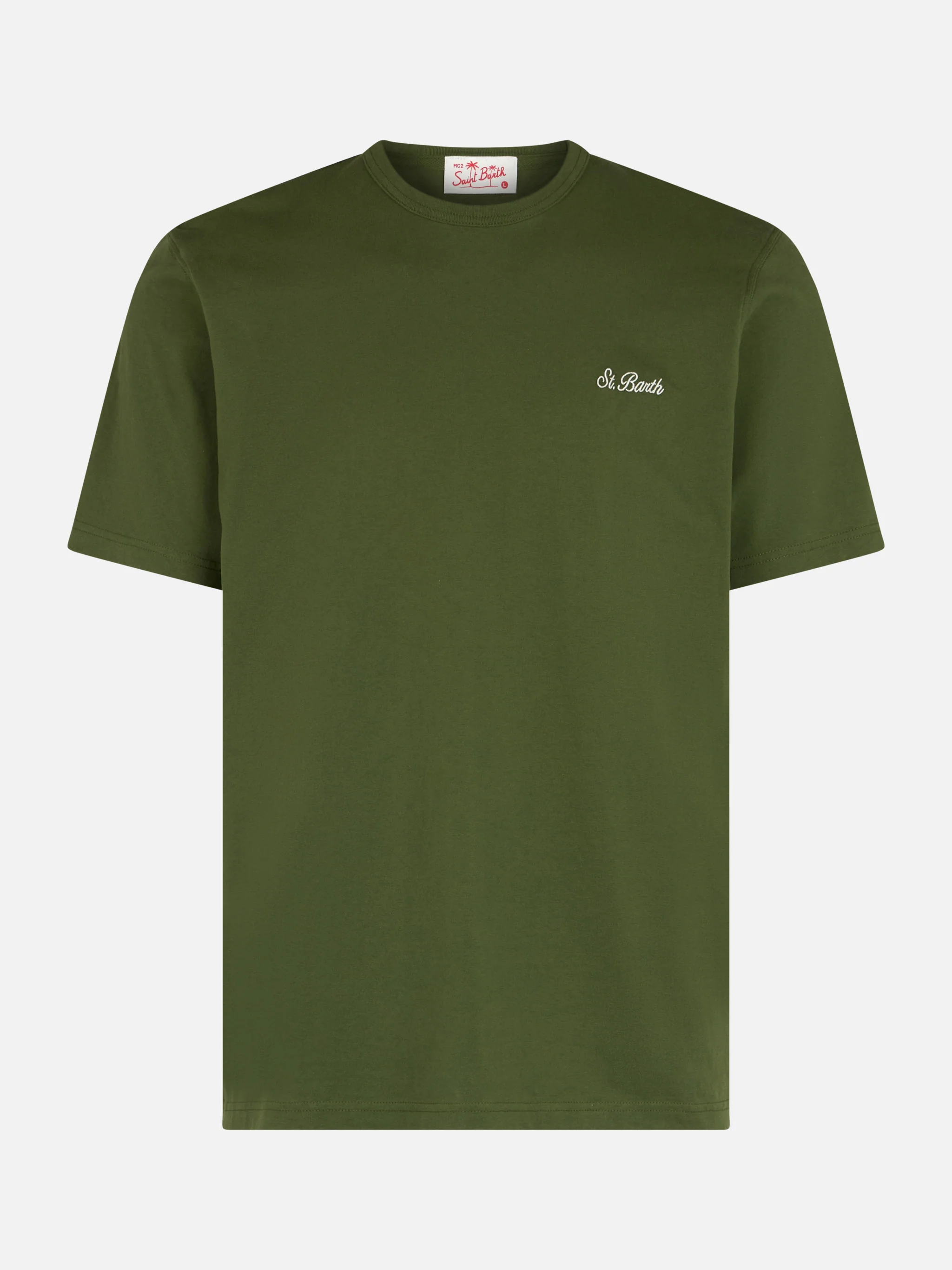 Dover heren T-shirt van katoenen jersey in militaire groene kleur met St-borduurwerk.